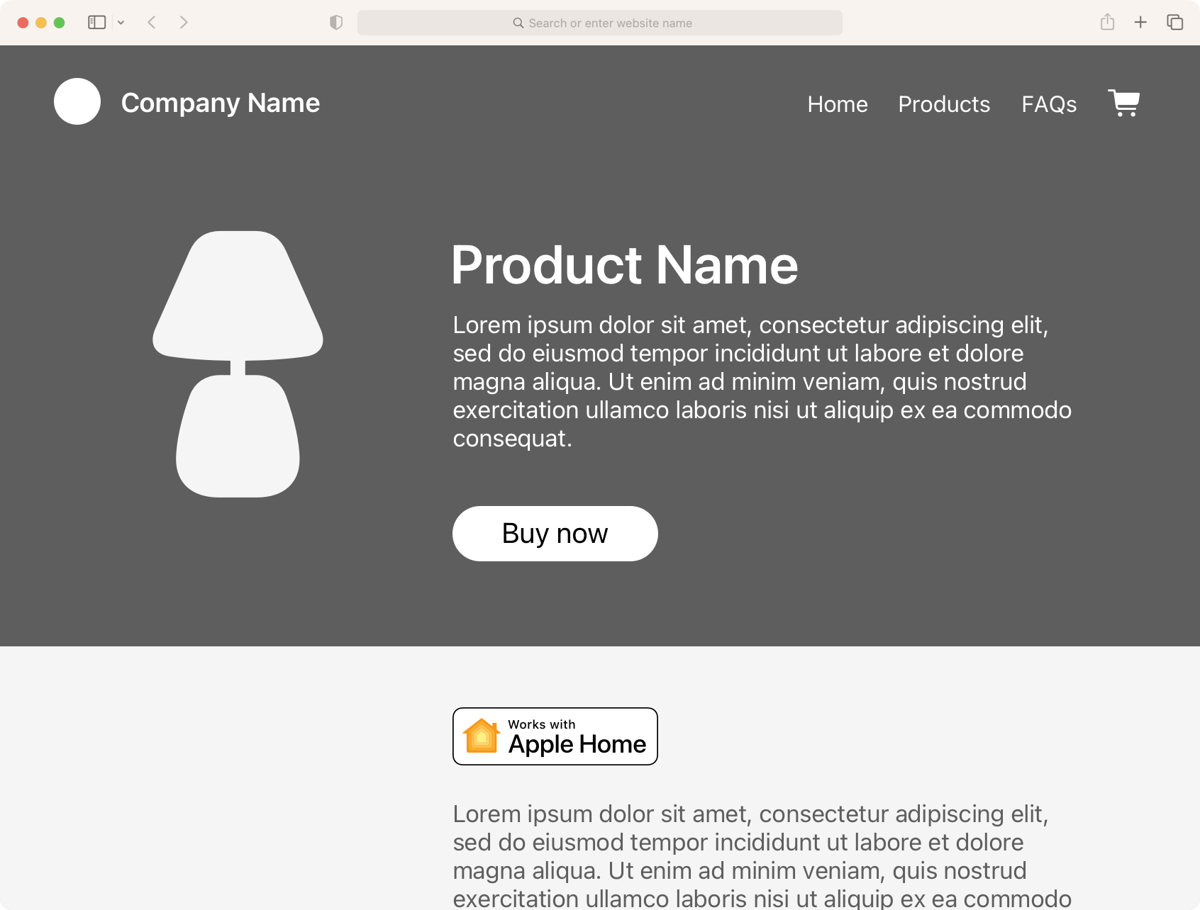 Example of the Works with Apple&nbsp;Home badge on a website.