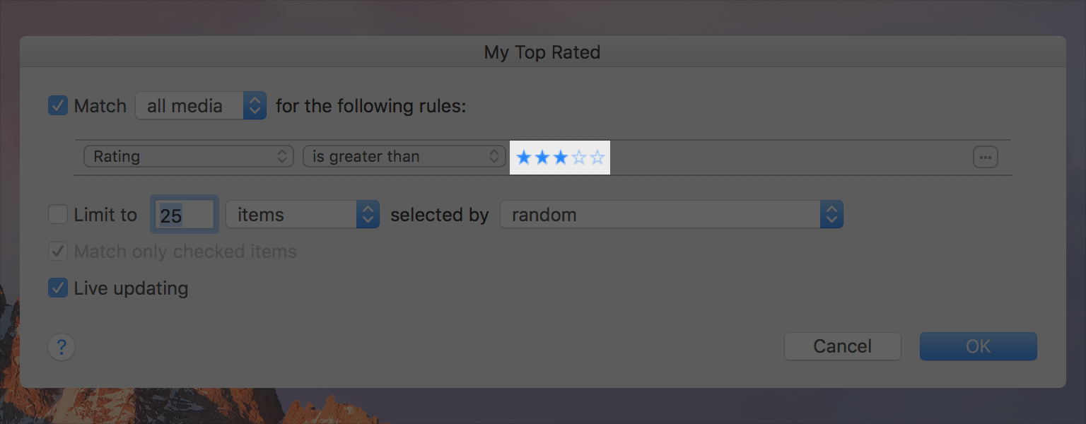 A screenshot of a rating indicator with the leftmost three stars  out of five filled in.