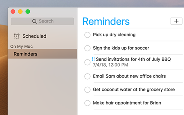 The side bar of the Reminders app blends with the content behind the window.