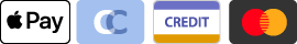 A row of four credit card logos, all of which are the same size and shape. The leftmost logo is the Apple Pay mark.