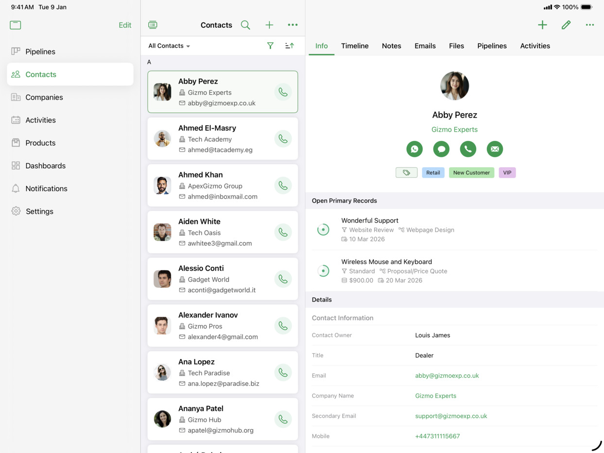 CRMアプリBiginのインターフェイス（従来のデザイン）