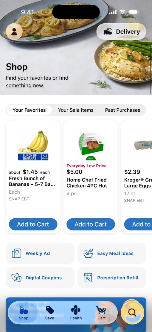 Krogerアプリ（Liquid Glassデザイン）