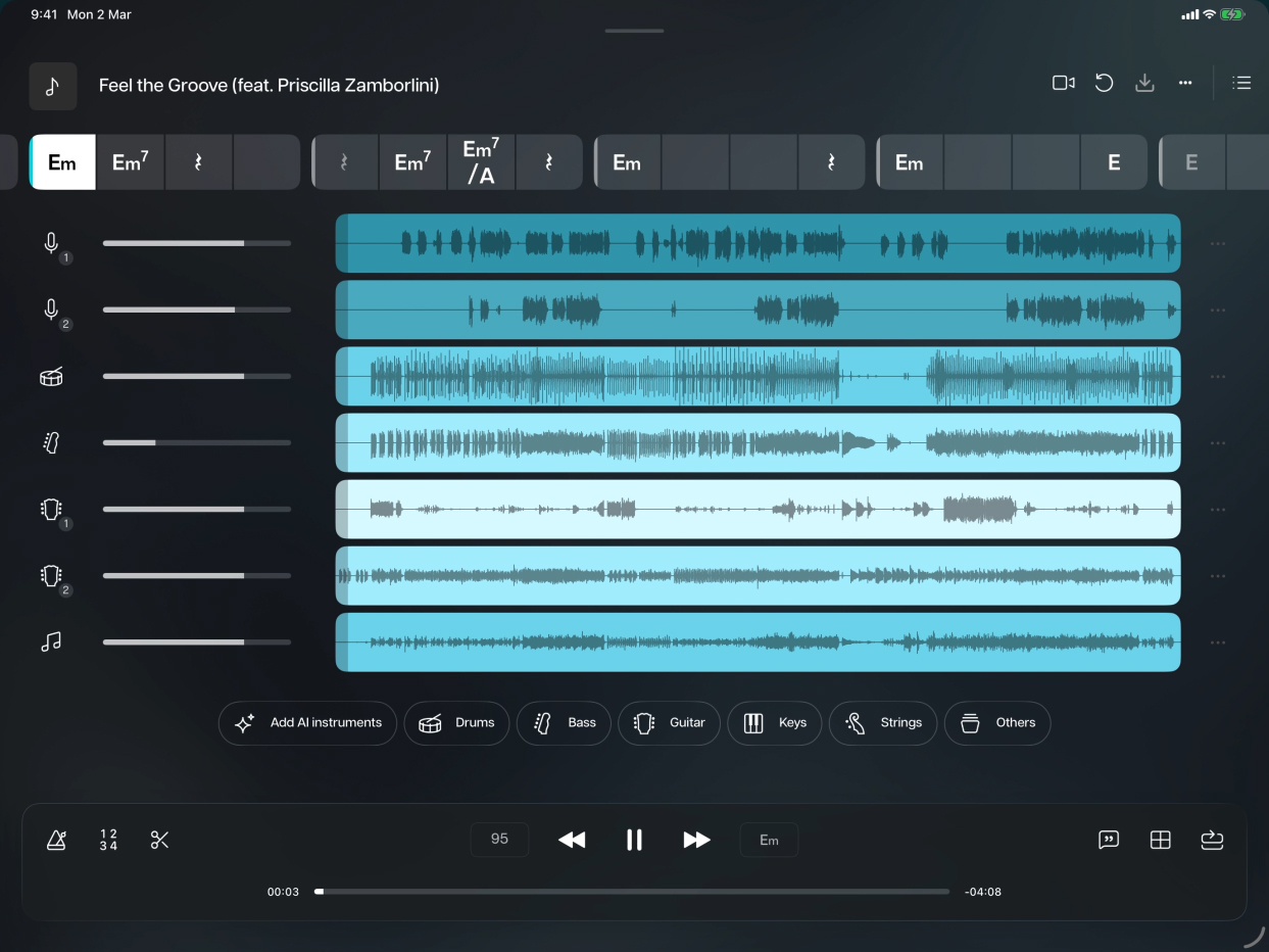 Moisesアプリ（再生コントロールにLiquid Glassを活用）