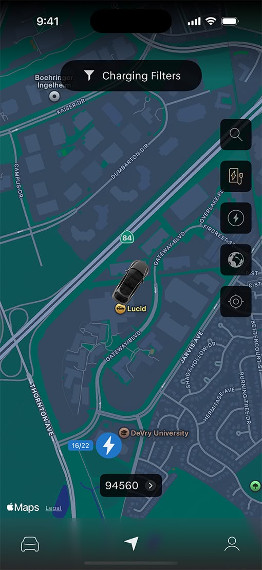 Lucid Motors app interface before redesign