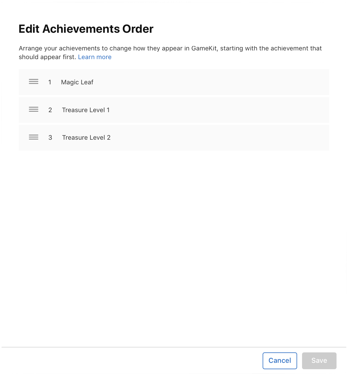 Arrange achievements