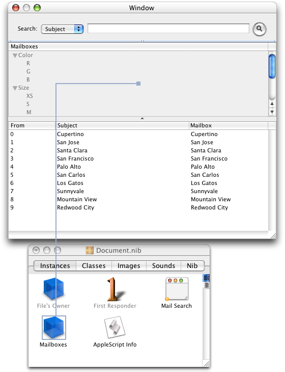 Connecting the outline view to the data source object