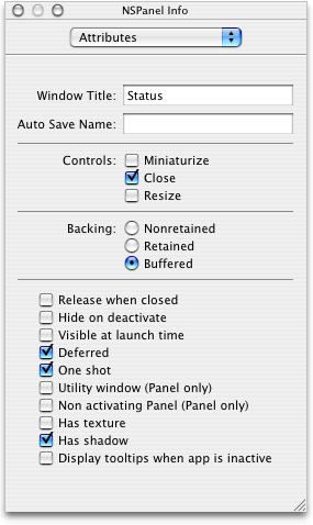 The revised Attributes pane in the Info window for the status dialog