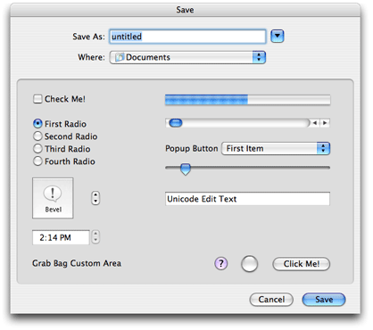 A navigation dialog with custom controls