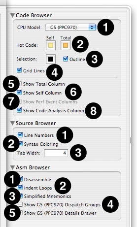 Advanced Settings for the Code Browser