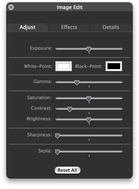 The Adjust pane of the Image Edit panel