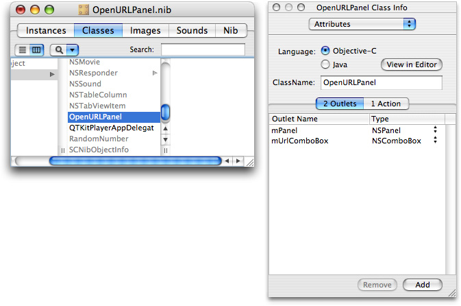 The outlets for the OpenURLPanel class