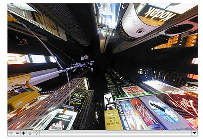 A QuickTime VR panorama movie with a view upward into the night sky at Times Square