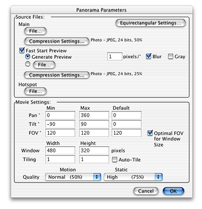 The MakeCubic Panorama Parameters dialog