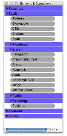 The Elements & Components window