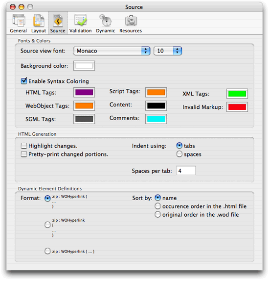 The Source preferences