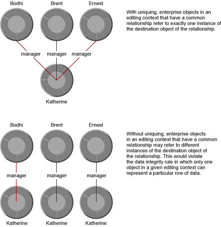 Unique enterprise objects in an editing context