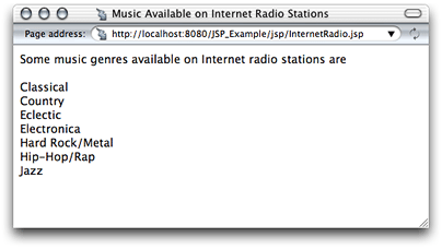 JSP_Example project—the output of InternetRadio.jsp