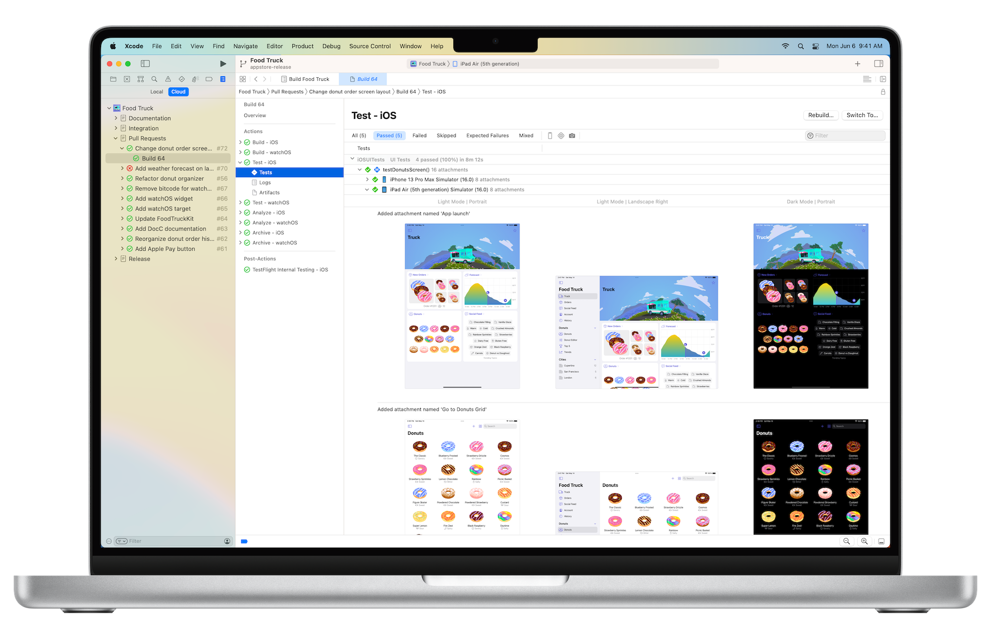 Xcodeでサンプルのアプリを表示しているMacBook Pro
